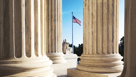 Courthouse columns and American flag