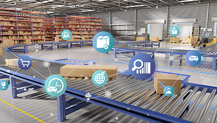 Factory with Manufacturing Icons