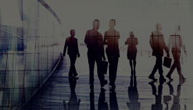 Shadows of businesspeople walking