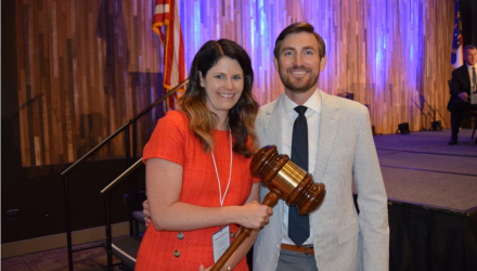 Lisa Williford accepts the YLD chair’s gavel from Will Quick