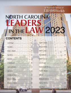 North Carplina Leaders in The Law Magazine cover