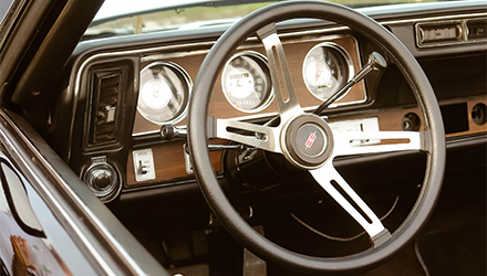 Steering wheel of retro car