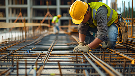 Construction worker laying rebar