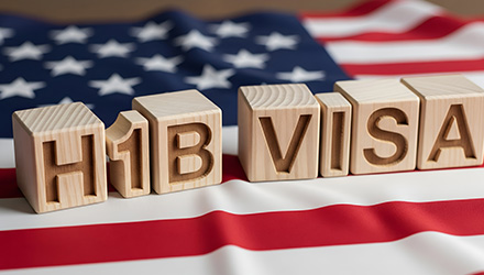 Picture of H-1B Visa spelled out in blocks on an American Flag