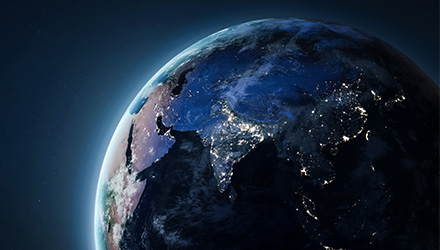 Globe at night - Cities in Asia Glowing